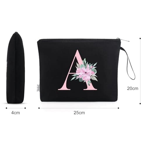 Vavabox Personalised Initial Make Up Bag, Gifts for Women (A, Black) — view 2