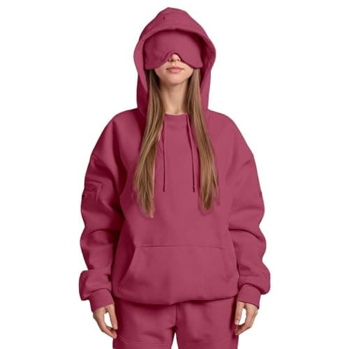 Travel Hoodie For Women Hoodies With Eye Mask Built In Ladies Oversized Hoodies Hooded Sweatshirt Pullover Tops Long Sleeve Sweatshirts Autumn Winter Thermal Fleece Tops With Pockets Trendy Outfits — view 5