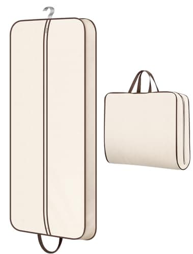 MISSLO 60" Foldable Travel Garment Bag Hanging Dress Bag Covers Long Dress Carriers for Women Suits, Coats, Clothes Protector, Beige
