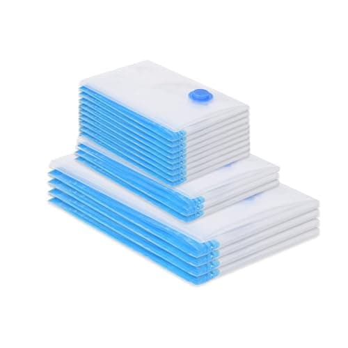 GQC 15 Pack Travel Vacuum Storage Bags for Luggage, Reusable Space Saver Bags for Clothes and Clothing Organisation, 4 (64x47cm) 3 (54x40cm) 8(40x30cm)
