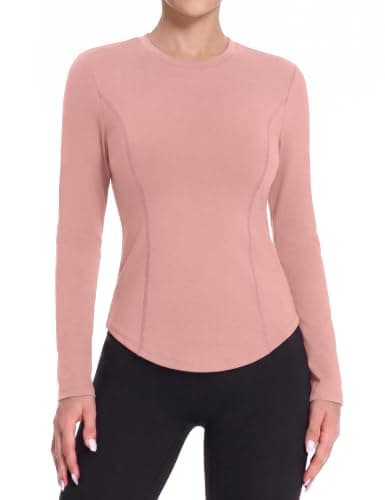 Gyabnw Women's Thermal Long Sleeve Top Crew Neck Slim Fit Sports Top Pink