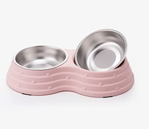 Double Dog Bowls,Removable Stainless Steel Pet Double Bowls (Small, Pink) — view 4