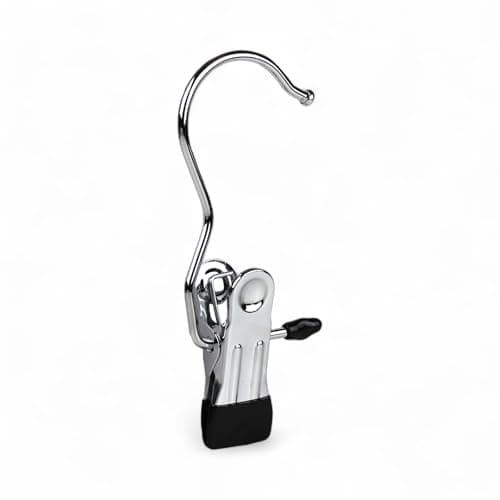 5x Single Metal Clip Hanger – Chrome Accessory Holder for Scarves, Boots, Socks, Gloves, Belts – Rubber-Dipped Grip – Compact, Anti-Rust Hook for Storage, Display, Travel, Retail Use