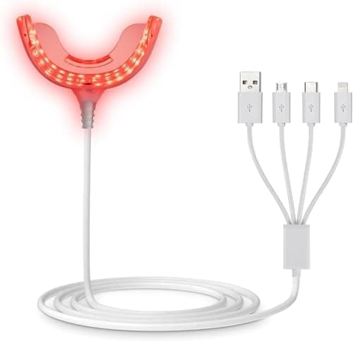 Oral Care Device for Gums – 16 LED Gum Comfort Support, Light Oral Hygiene Tool with USB/USB-C/iPhone/Android Adapters, No Batteries Needed, Soft Silicone Mouth Tray for Daily Use