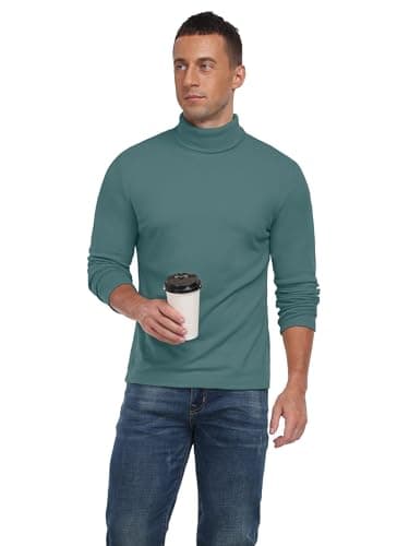 QIXING Men's Thermal Turtleneck Top, Long Sleeve Base Layer, Green, M — view 5