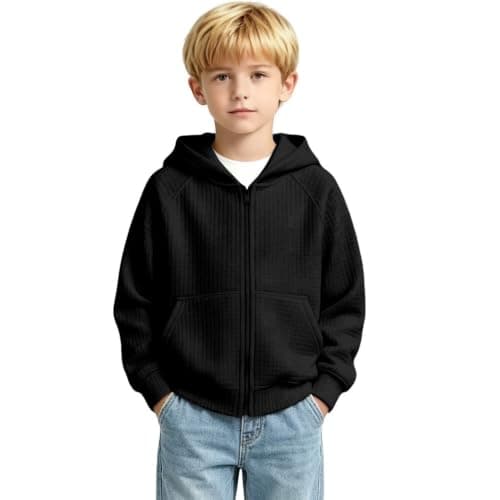Teen Boys Back To School Jacket Kids Full Zip Hoodies Sweatshirt Coat Black — view 4