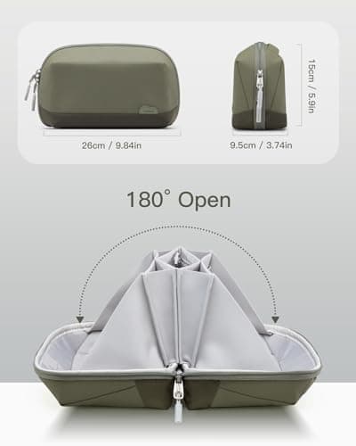 Inateck Electronics Organizer Travel Case, 180° Open Water-Resistant, Multifunctional Travel Organizer Bag, Electronic Accessories Carry Case, Olive, Large — view 2