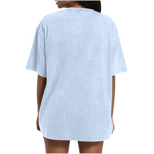 Women's T-Shirts Heavy Cotton Tops Basic Short Sleeve Round Neck Tees Washed Oversized Elegant Womens Baggy Oversized T Shirts Walking Holiday Travel Y2K Clothes Plus Size Light Blue — view 6
