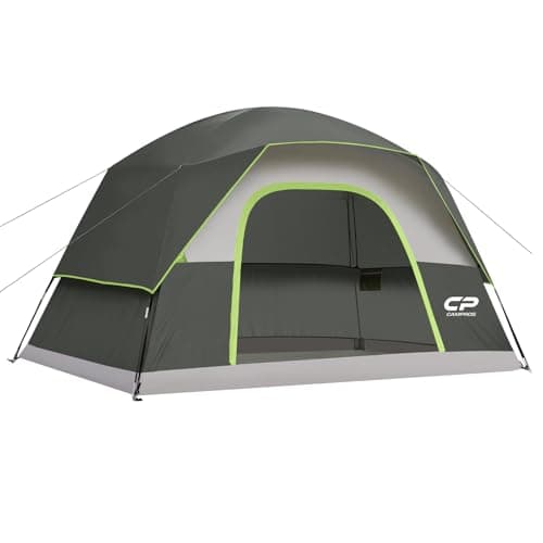CAMPROS CP Large Family Tent for 6 People, Spacious Waterproof Camping Tent with 182 cm Standing Height, Easy Setup Dome Tent with Separate Living Space & Mesh Ventilation for Family Camping Holiday