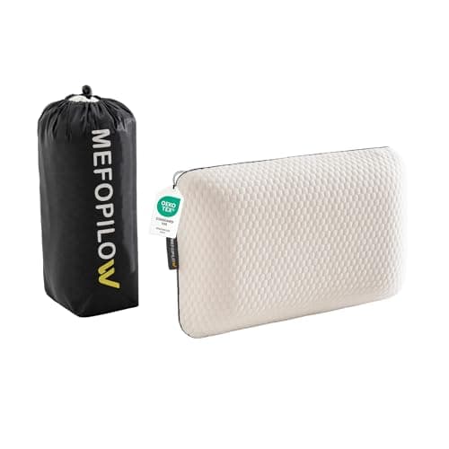 MEFOPILO Memory Foam Travel Pillow for Sleeping, Camping Pillow, Neck Support Pillow for Airplane, Car Travel, Portable Bag (White - No Replacement Cover, 40 x 25 x 10 cm)