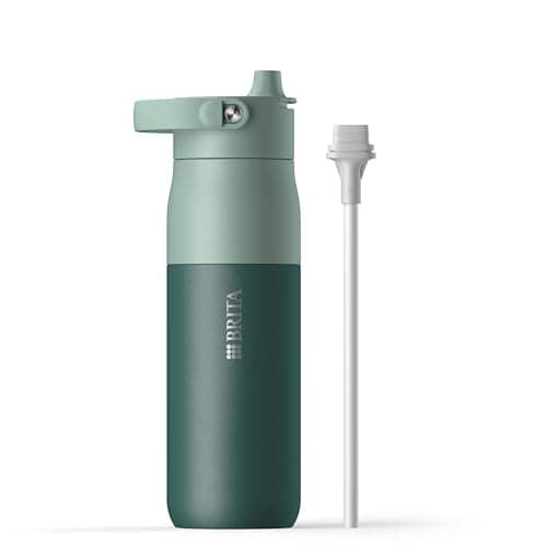 BRITA LARQ Essential Drinking Bottle with Straw Green (680ml) Stainless Steel Water Bottle, Double-Walled Insulation (24h Cold), with Detachable Soft-Touch Handle, Dishwasher Safe