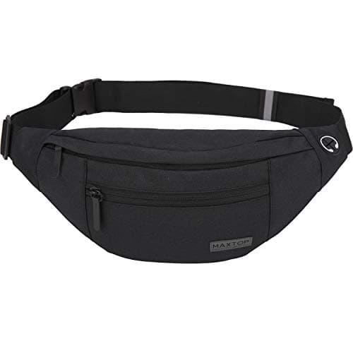 MAXTOP Large Bumbag Waist Fanny Pack for Men Women Bum Bag with Headphone Jack and 4-Zipper Pockets Adjustable Belt for Biking Running Jogging Traveling Outdoors Workout Cycling Fitness Hiking