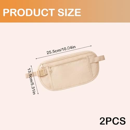 Pinpulux 2Pcs Travel Money Belt, Ultra-Thin Secure Travel Passport Cover in-Garment Hidden Anti-Theft Waist Bag Money Pouch Belt Wallet Holder Under Clothes Cash Credit Cards for Women Men — view 2