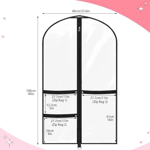 4 Pack Clear Dance Garment Bags 40" Dance Costume Bags with 3 Pockets,Black — view 5