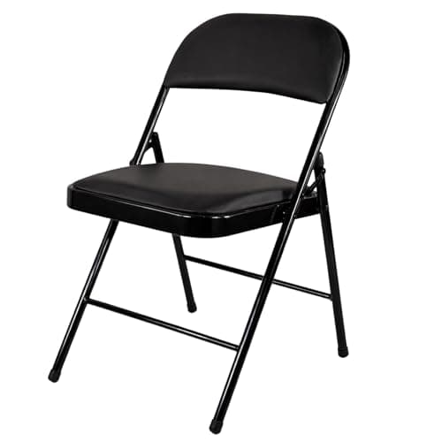 Sakusei Tools Premium Padded Folding Chair with Faux Leather Cushion – Heavy Duty Metal Frame, Foldable Back Rest Chair for Home, Office, Garden, or Computer Desk – Comfortable Cushioned Seat