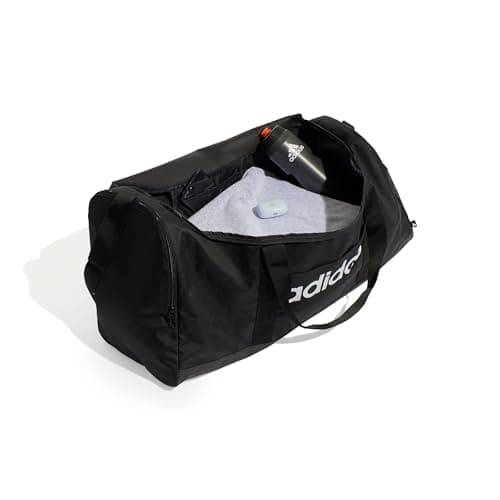 adidas Unisex Essentials Linear Duffel Bag Duffel Bag, Black/Black/White, L — view 6