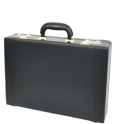 Leather Attache Case Twin Combination Lock Briefcase Expandable Organiser HOL1196 Black — view 4