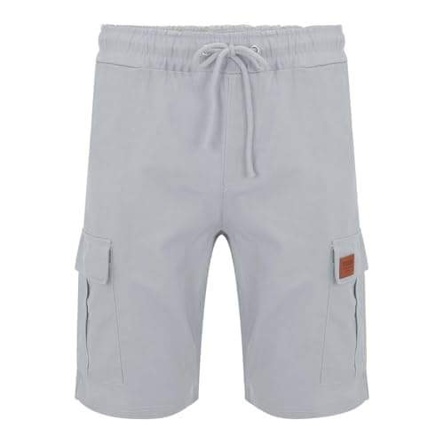 Men's Heavyweight Fleece Cargo Sweat Shorts with 5 Pockets, Loose Fit for Outdoor Work and Travel (Light Gray, XXXL)