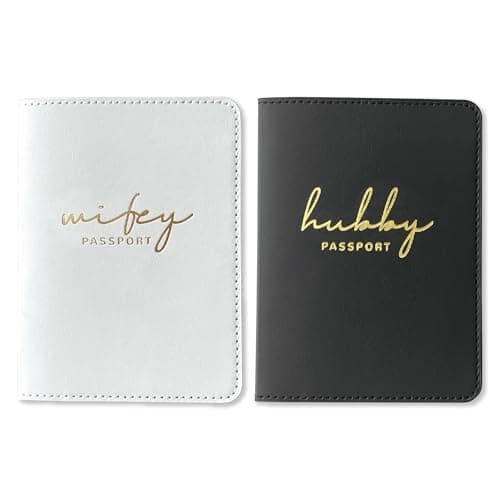GroomBrideGifts Hubby and Wifey Passport Wallet, Wedding Gifts for Couples, Passport Holder for Travel, Honeymoon Travel Essentials, A Wifey & Hubby, 5 * 6, Minimalist