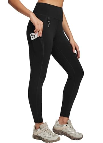 baleaf Hiking Walking Leggings for Women with Zip Pockets Outdoor Cargo Pants High Waist Quick Dry Black M
