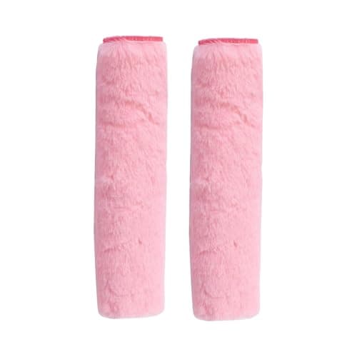 Hopzab 2 Pcs Faux Fur Seat Belt Covers, Soft Plush Shoulder Pads, Universal Car Strap Protector, Comfort Cushion for Shoulder and Neck, Warm Accessory for Girls, Daily Driving Travel Use, Pink