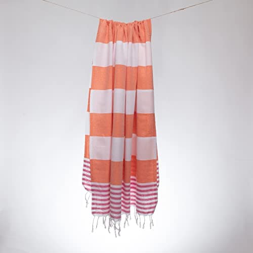 Blue Beach Turkish Towel - 100x180cm Large Turkish Hammam Peshtemal Towel - Super Absorbent, Quick Dry, Lightweight, Compact Towels for Swimming, Bath, Yoga Gym, Sauna and Travel (Orange, 1)