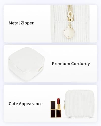 Wandering Nature Small Makeup Bag for Purse Zipper Cosmetic Bag for Women Pouch Travel Eco Vegan Leather Make Up Organizer for Toiletry Bag Water Resistant Gift Idea, Black, Corduroy Beige, Mini, — view 5
