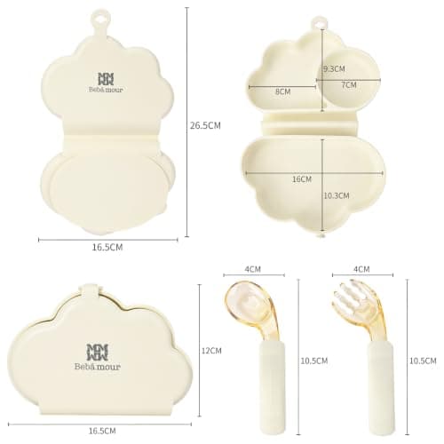 Bebamour Foldable Toddler Feeding Set with Silicone Plate, Fork & Spoon, BPA-Free Self Feeding Set for Toddlers 2-4 Years, Portable Travel Friendly Weaning Tableware, Dishwasher Safe (Beige) — view 2
