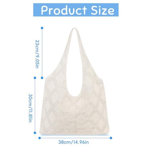 MOFASVIGI Crochet Mesh Tote Bag, Foldable Retro Hollow Beach Tote Bag Women — view 5