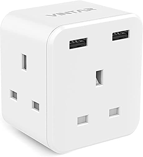 VINTAR Plug Adaptor with 2 USB, 3 Way Plugs Extension Multiplug Socket