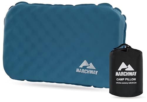 MARCHWAY Inflatable Camping Pillow with Soft Foam Top & TPU Air Bladder, Dual-Sided Support for All-Season, Lightweight Compact Travel Pillow for Hiking, Backpacking, Airplane, Car (Blue)
