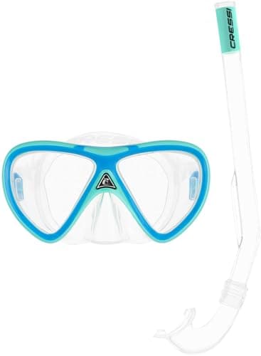 CRESSI Mini Peg & Mini Island Aqua Green/Blue - Kids Snorkeling Combo Set 2/5 Years Mini Peg Mask and Mini Island Snorkel, Aqua Green/Blue, One Size