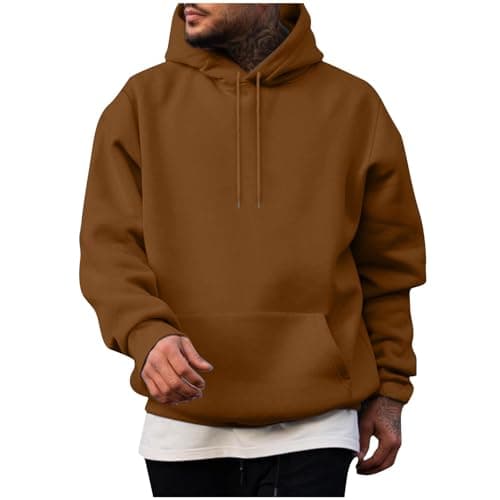 Mens Casual Hoodies Pullover Hooded Sweatshirt, Long Sleeve Hoodie, Relaxed Fit Jumpers Top Windproof Winter Outwear with Kangaroo Pocket, Conference Travel & Park Lounging Walking & Outdoors Coffee