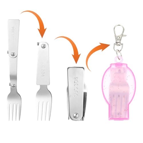 YUXIANLB 2pcs Foldable Fork and Spoon Set, Portable Folding Spoon and Fork Set with Two Plastic Storage Cases, Stainless Steel Metal Folding Spoon&Fork for Travel Camping Outdoors Picnic — view 3