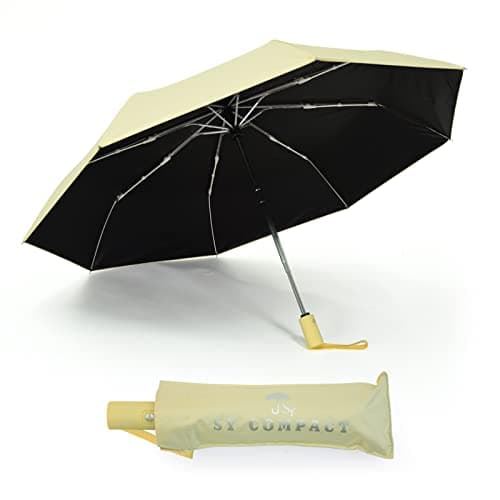 SY COMPACT Automatic Windproof Umbrellas Travel Strong Umbrella for Rain and Sun Protection Small Umbrella UV Blocking for Women and Men (Light Yellow) — view 6