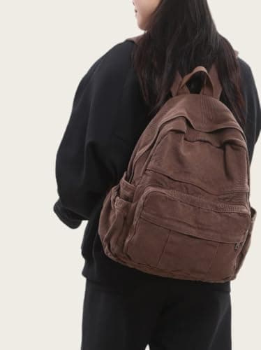 GAMLFL Canvas Backpack for Women Retro Aesthetic Rucksack Basic Backpack for High School/College Students Travel Laptop Bag, Espresso Brown, M, Travel Backpacks — view 4