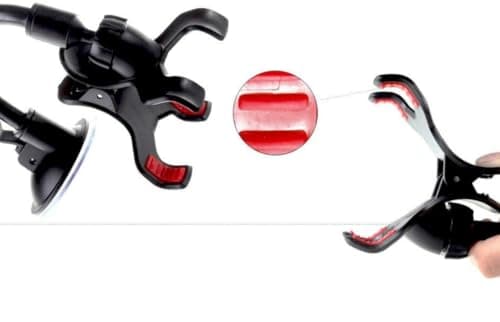 Flexible Car Phone Mount, Universal Dashboard Holder with Gooseneck Arm, Black and Red, Adjustable Clamp for Mobile Devices — view 2