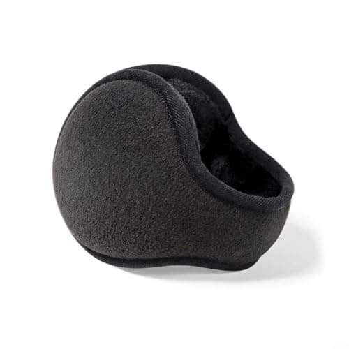 Risveglio -for Soft Foldable Earmuffs Women, Plush Faux Ear Warmers with Behind-Head Style, Cozy Winter Accessories Travel, for Compact Storage, Black and Light Gray(Black)