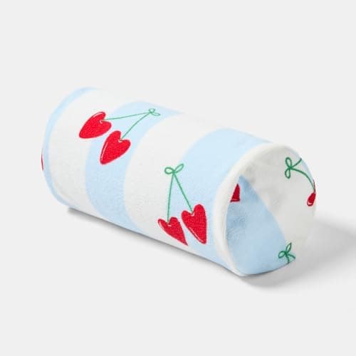 OHS Heart Cherries Inflatable Pillow, Bolster Cushion Lightweight Compact Sun Lounger Cushion with Microfibre Cover Back Support Outdoor Cushions Travel Poolside Beach Accessories, Blue/White — view 5