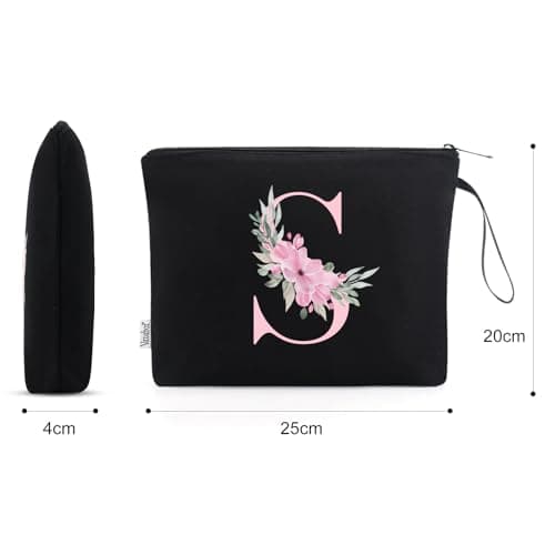 Vavabox Personalised Initial Make Up Bag, Gifts for Women (S, Black) — view 2