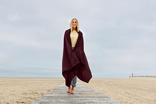MV Sport Lightweight Sweatshirt Blanket Throw – Warm & Cozy, Breathable Oversized Fleece Knit, Couch, Bed, Travel, Cold Nights, and Outdoors – Soft Light Weight Blanket 54" x 84" Maroon — view 3