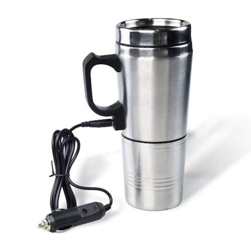 Flylin 12V Car Electric Cup, 300ml Stainless Steel Travel Heating Mug