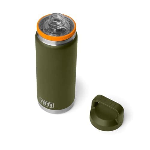 YETI Rambler Bottle Chug, Vaccum Insulated Stainless Steel Bottle with Leakproof Chug Cap, Olive/King Crab Orange, 26 oz (769 ml)