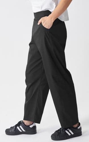 INFULEIMU Womens Elastic Waist Barrel Travel Pants Baggy Tapered Leg Ankle Hiking Pants with Pockets 2026, Black, Large — view 2