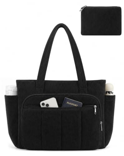 MOFASVIGI Corduroy Tote Bag Women with Large Capacity Zipper Shoulder Bag