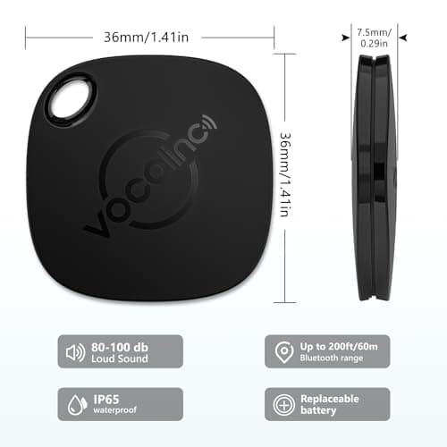 VOCOlinc Smart Tracker Tag, Key Finder Works with Apple Find My (iOS Only), IP65 Waterproof & Battery Replaceable, Bluetooth Item Locator for Wallet, Luggages, Suitcases, Bags, Black 1 Pack — view 5