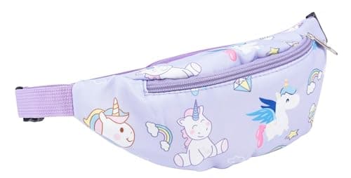 Dzxin Fanny Pack,Kids Bum Bag Bumbag Cartoon Hipsack Belt Bag Waist Bag Fanny Pack Fabric Nylon Money BeltCrossbody Chest Bag for Children Grils Boys Running Hiking Travel Sports (Purple Unicorn)