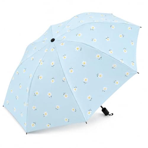 Compact Umbrella, Sky Blue Floral, Manual Opening, 8 Ribs, 270 g, 1 Pack