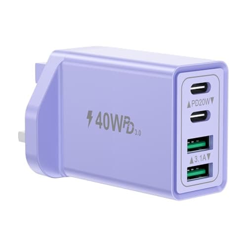 USB C Plug Fast Charge, 40W 4-Port Multi USB Plug UK Dual Port USB C Power Adapter + QC Wall Mains Charger Head, Type C Charging Plug for iPhone 17 16 16e 15 14 13 12 11 Pro Max, iPad, Samsung