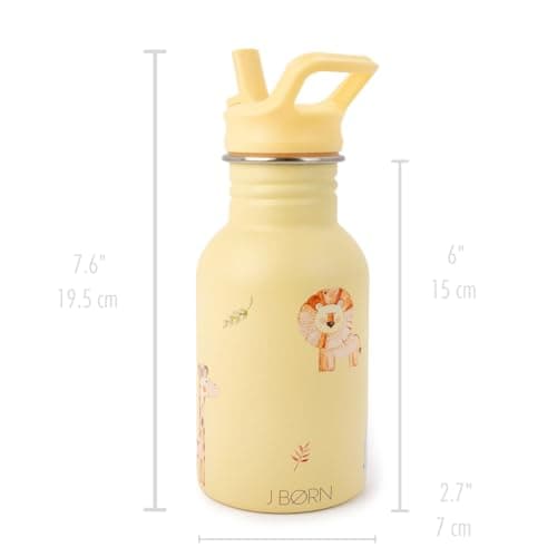 J.Børn Personalised Bottle With Straw For Kids 350ML | Hand-Painted Designs | Single-Skinned, Food-Grade Stainless Steel Bottle | Light Weight Water Bottle | Leak-Proof Bottle (Safari) — view 6